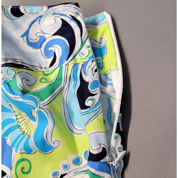 Courtenay Skirt Womens 18W Blue Green Paisley A-Line Cotton Stretch Side Zip - Picture 6 of 11